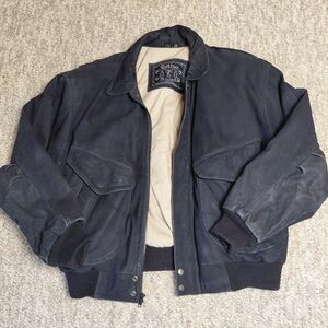 Vintage Patino Leather Suede Bomber Flight Jacket Black Men’s Large 5 Pocket